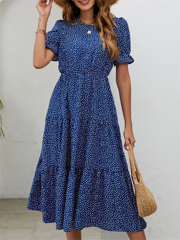 DressBetty - 2024 Summer Casual O-Neck Short Sleeve Beach Boho Dress