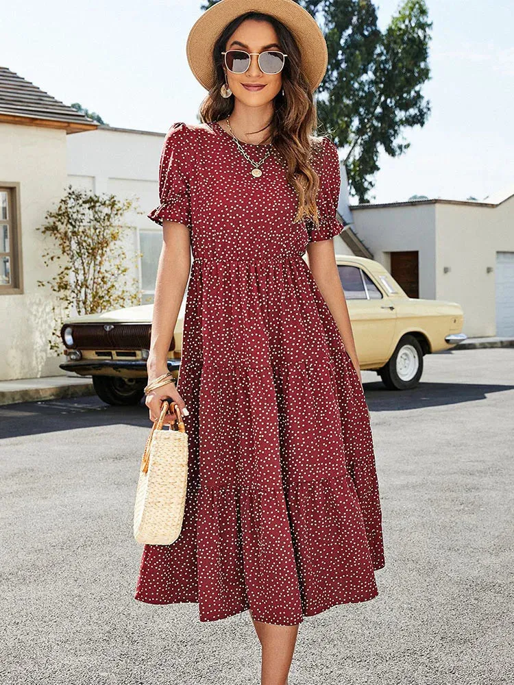 DressBetty - 2024 Summer Casual O-Neck Short Sleeve Beach Boho Dress