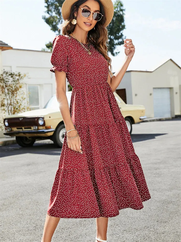 DressBetty - 2024 Summer Casual O-Neck Short Sleeve Beach Boho Dress