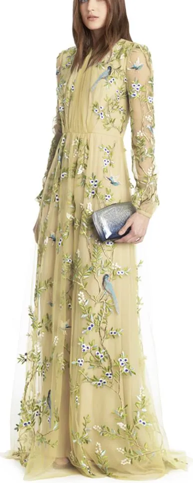 Embroidered Long Sleeve Gown