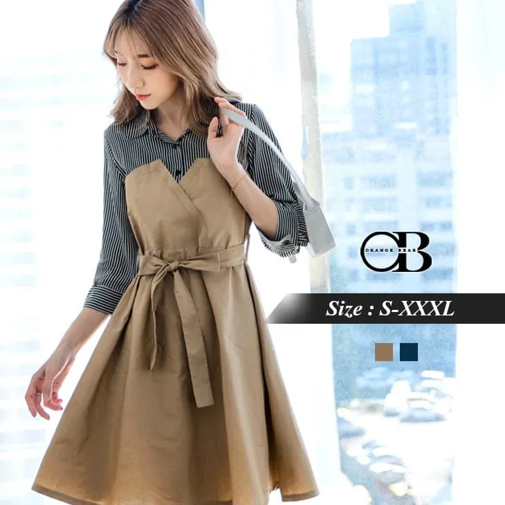 FAUX 2 PIECE STRIPE SHIRT DRESS