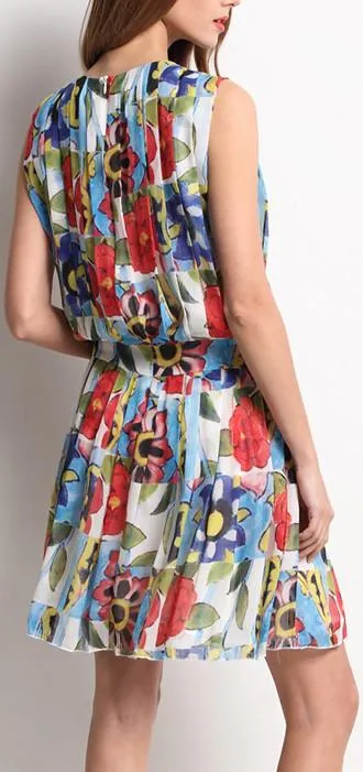 Floral-Printed Pleated Silk & Chiffon Mini Dress