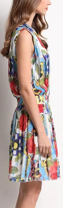 Floral-Printed Pleated Silk & Chiffon Mini Dress