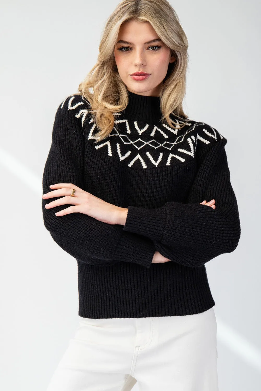 GEOMETRIC MOCK NECK SWEATER