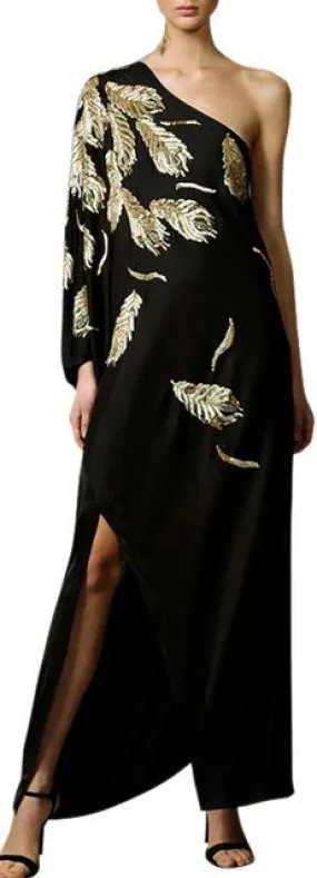 Gold Leaf Embellished One-Sleeve Gown