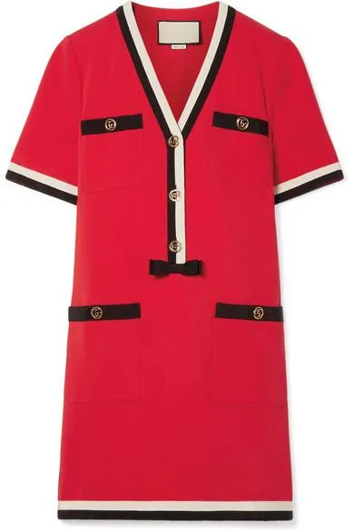 Grosgrain-Trimmed Mini Dress, Red