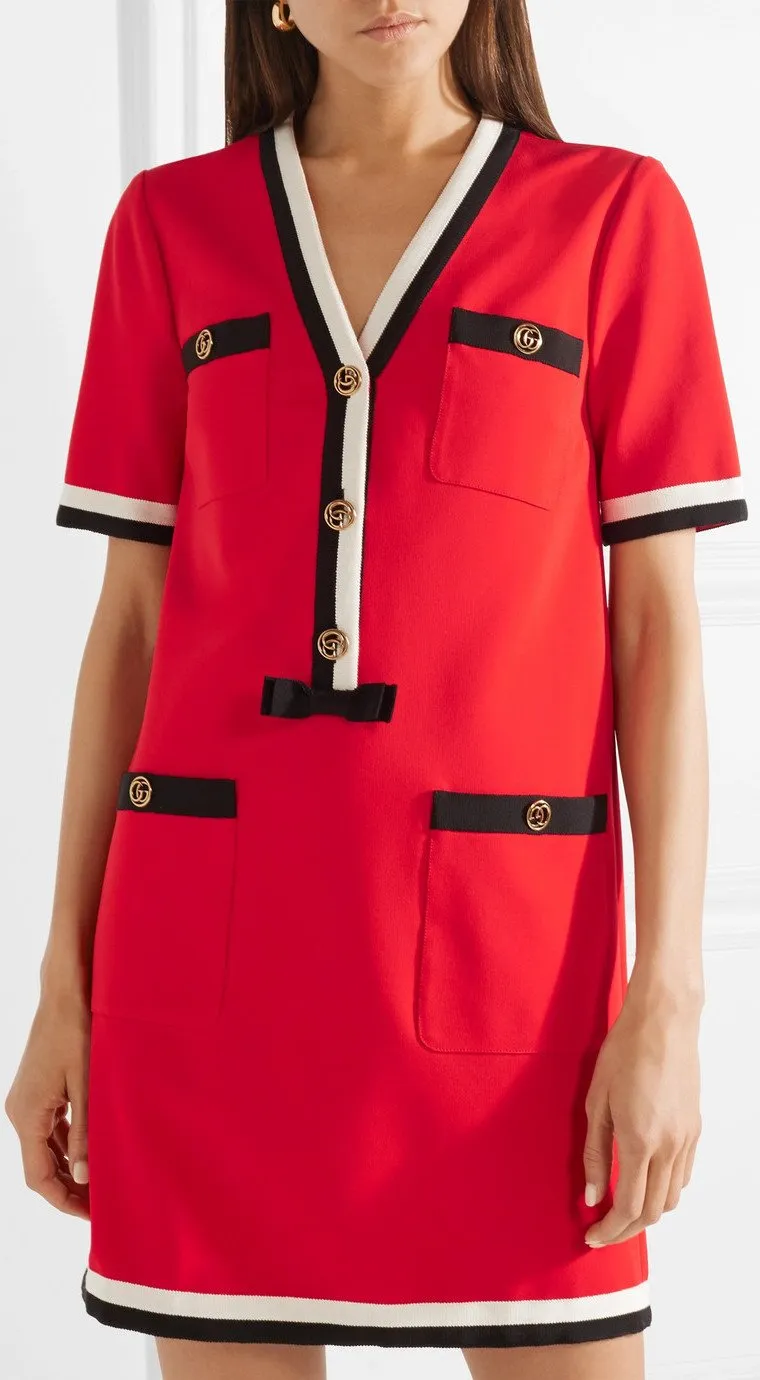 Grosgrain-Trimmed Mini Dress, Red
