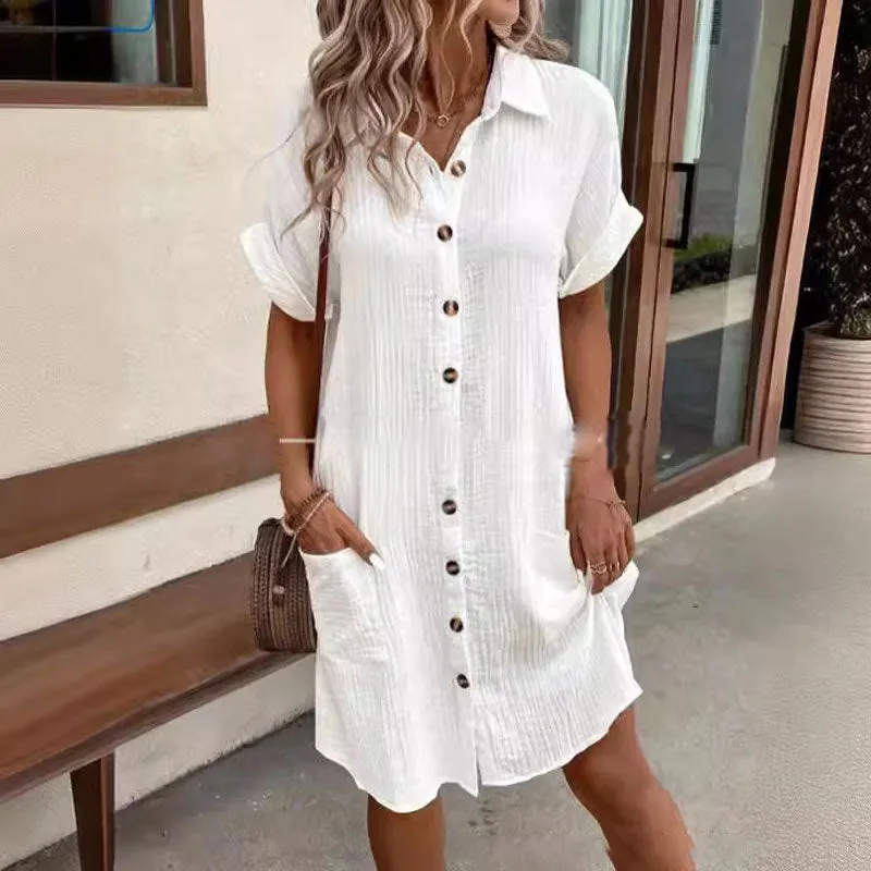 🔥HOT SALE 50% OFF🔥Women's Buttoned Short Sleeve Pocket Casual Shirt Dress