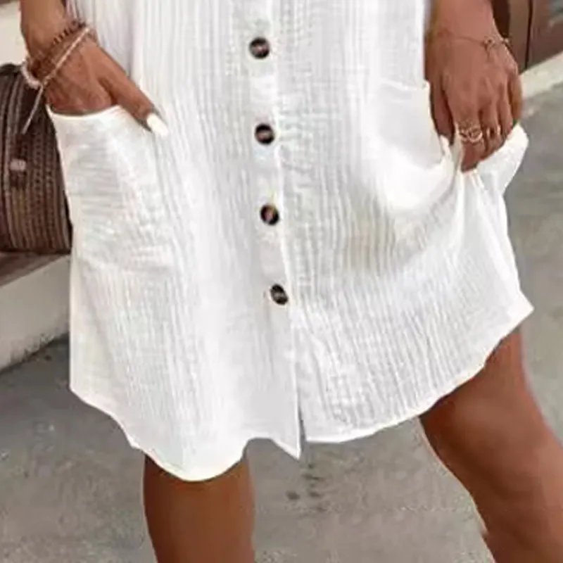 🔥HOT SALE 50% OFF🔥Women's Buttoned Short Sleeve Pocket Casual Shirt Dress