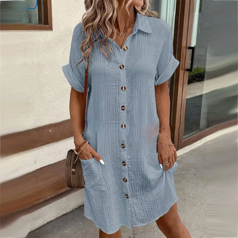 🔥HOT SALE 50% OFF🔥Women's Buttoned Short Sleeve Pocket Casual Shirt Dress