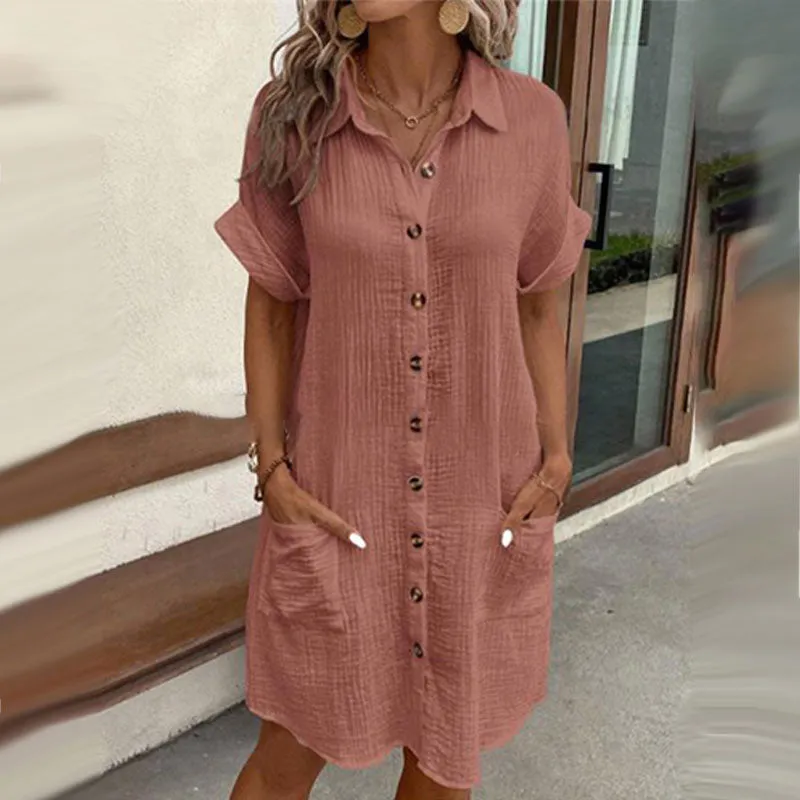 🔥HOT SALE 50% OFF🔥Women's Buttoned Short Sleeve Pocket Casual Shirt Dress
