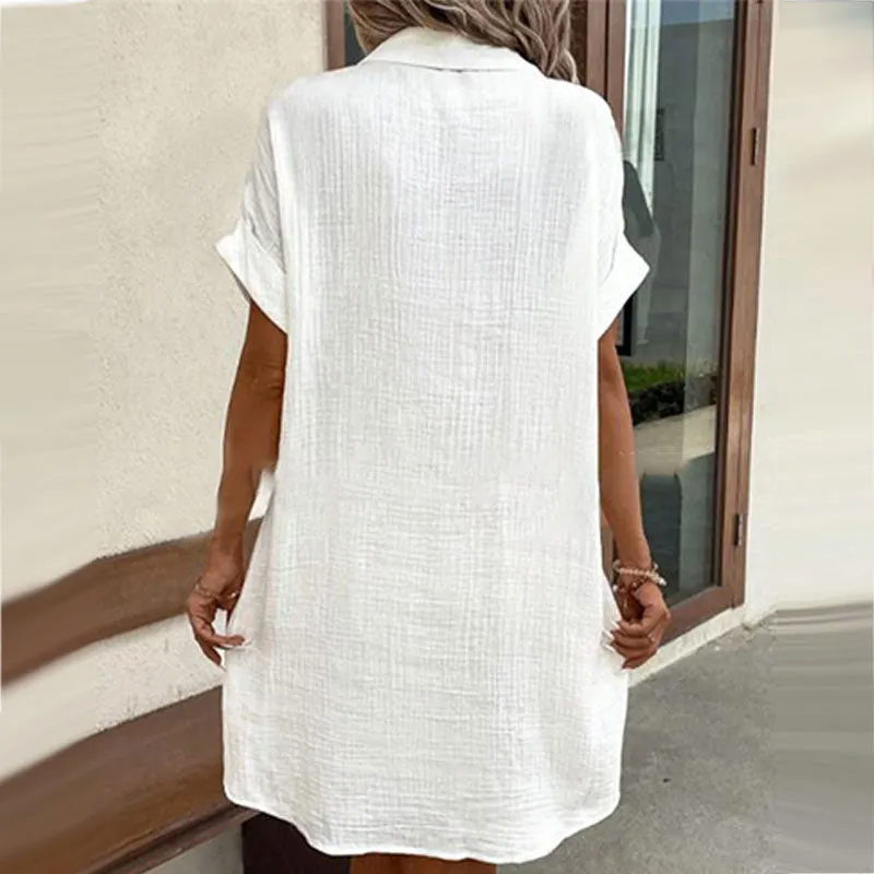 🔥HOT SALE 50% OFF🔥Women's Buttoned Short Sleeve Pocket Casual Shirt Dress