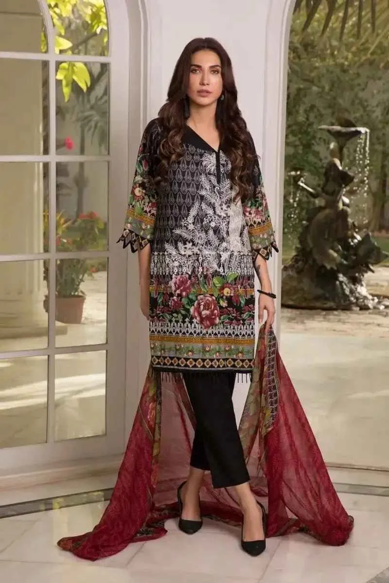IshDeena Pakistani Dresses for Women Ready to Wear Salwar Kameez Ladies Suit - 3 Piece (Extra Small, Black & White - Embroidery Vol3)