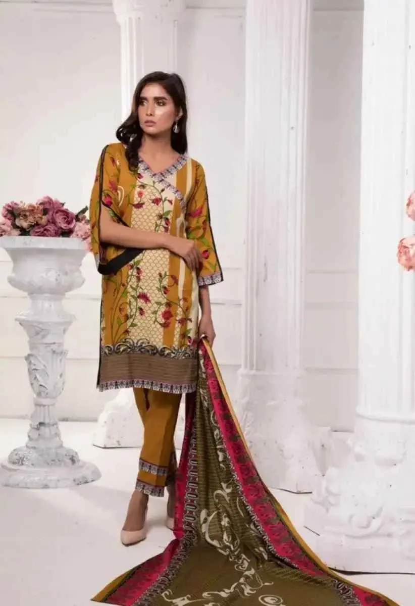 IshDeena Pakistani Dresses for Women Ready to Wear Salwar Kameez Ladies Suit - 3 Piece (Extra Small, Dark Yellow-Printed Vol2)