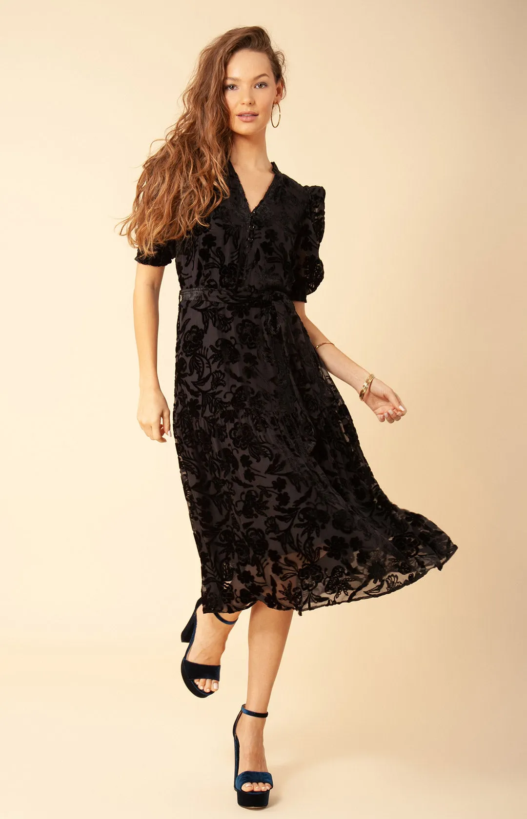 Kimbra Solid Velvet Burnout Dress