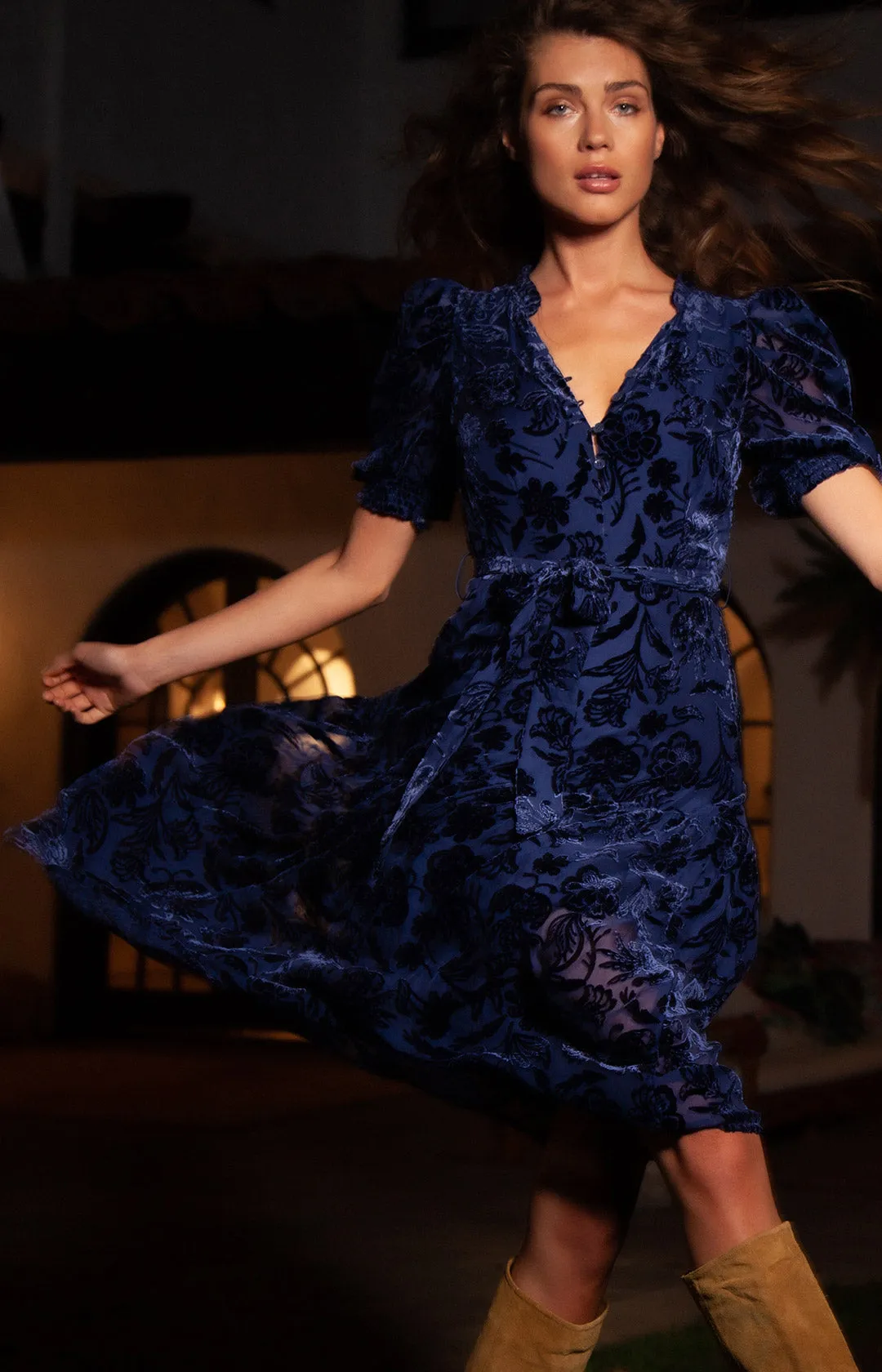 Kimbra Solid Velvet Burnout Dress