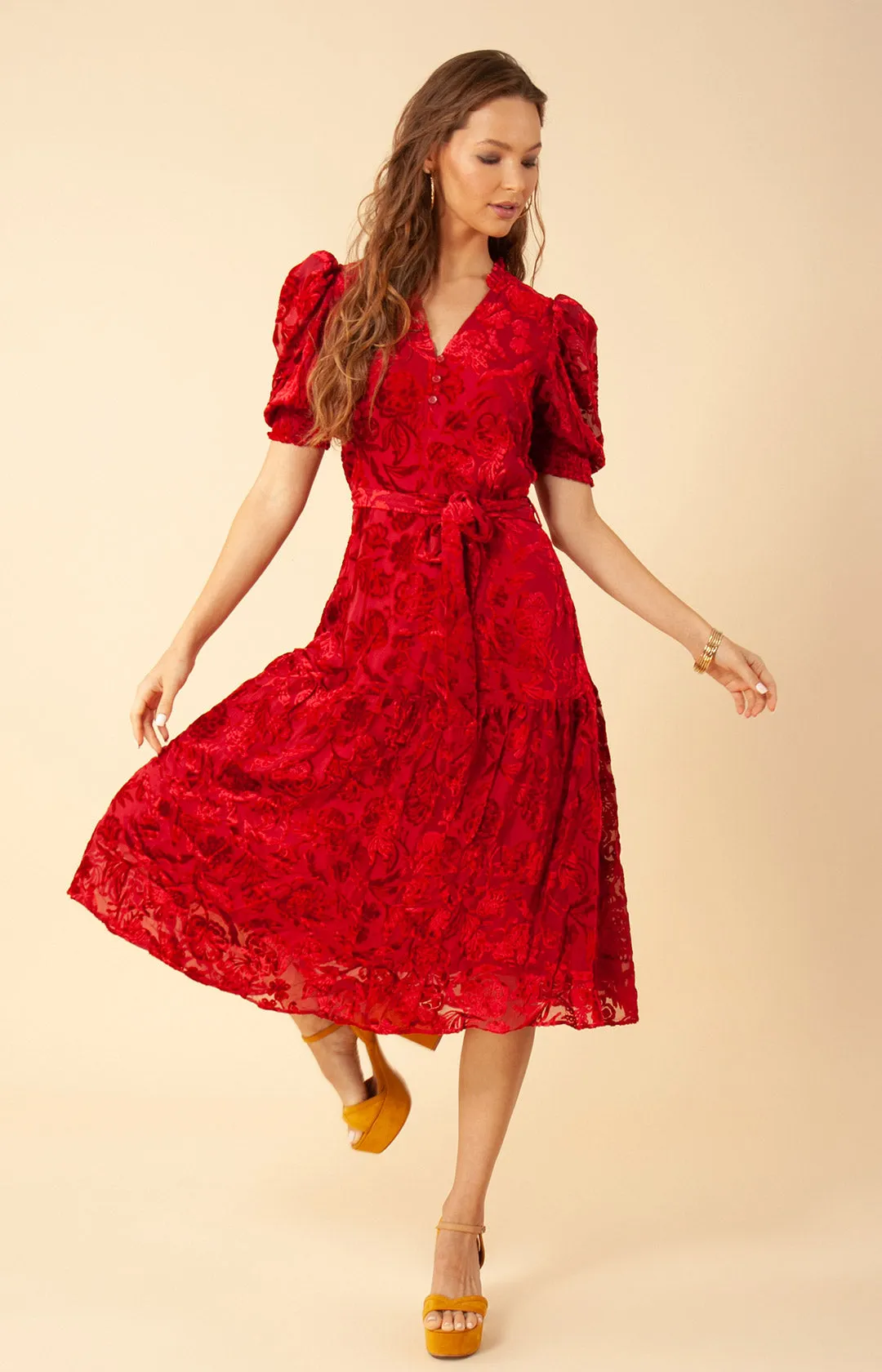 Kimbra Solid Velvet Burnout Dress