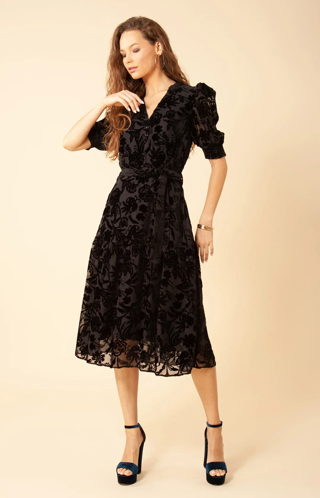 Kimbra Solid Velvet Burnout Dress