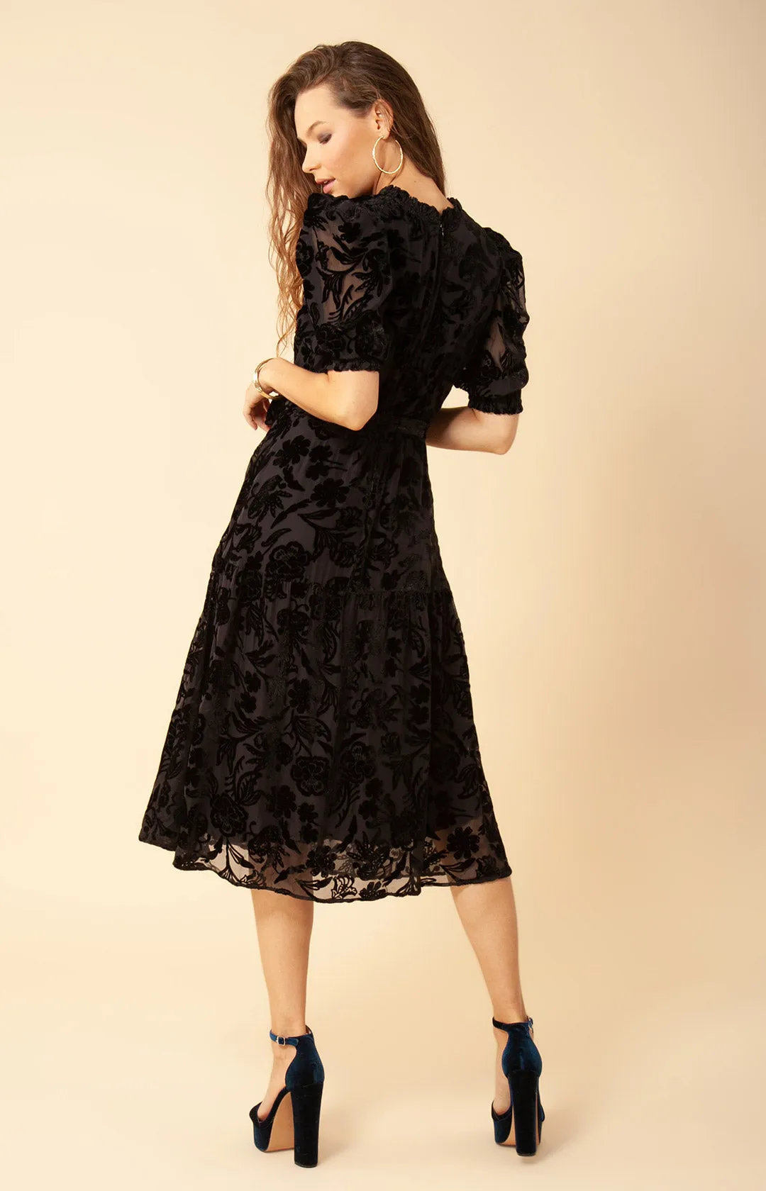 Kimbra Solid Velvet Burnout Dress