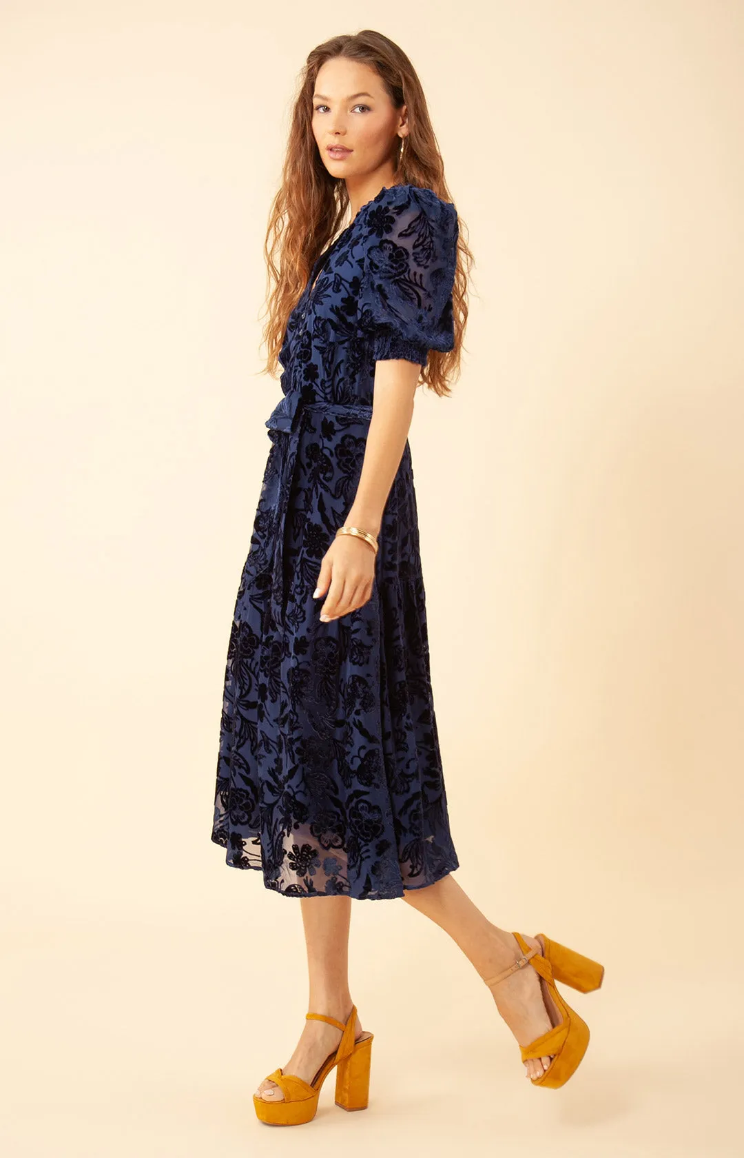 Kimbra Solid Velvet Burnout Dress