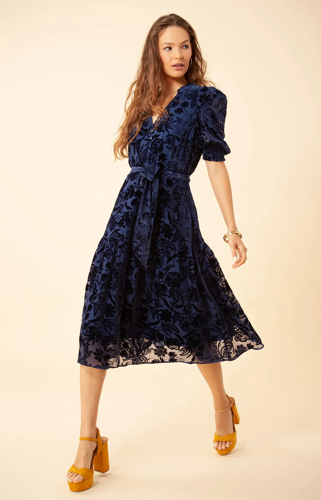 Kimbra Solid Velvet Burnout Dress