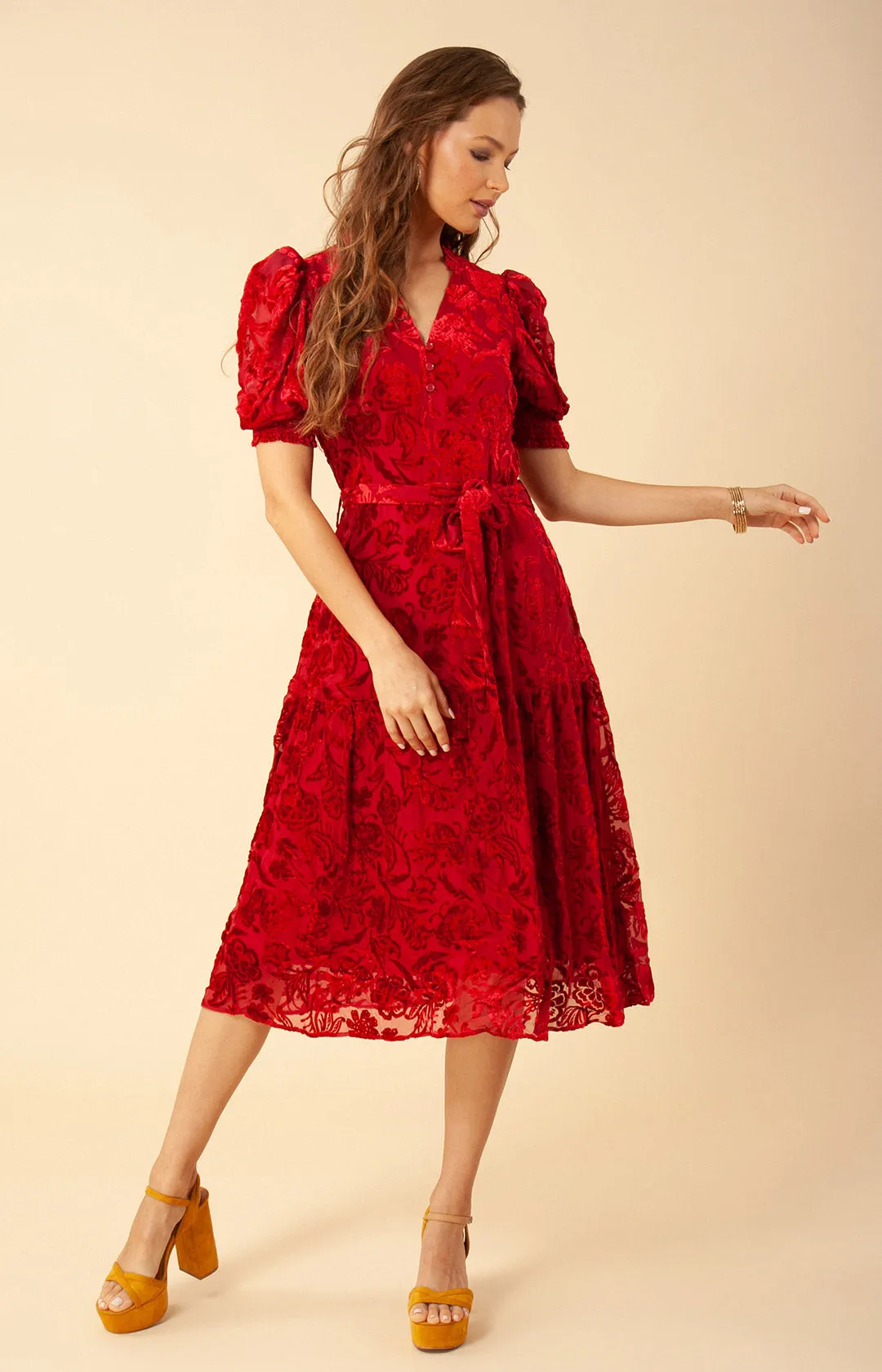 Kimbra Solid Velvet Burnout Dress