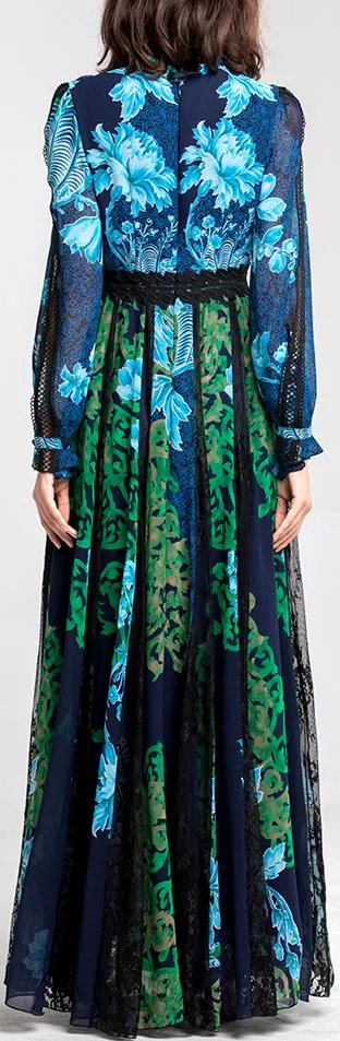 Lace Paneled Paisley Print Chiffon Dress