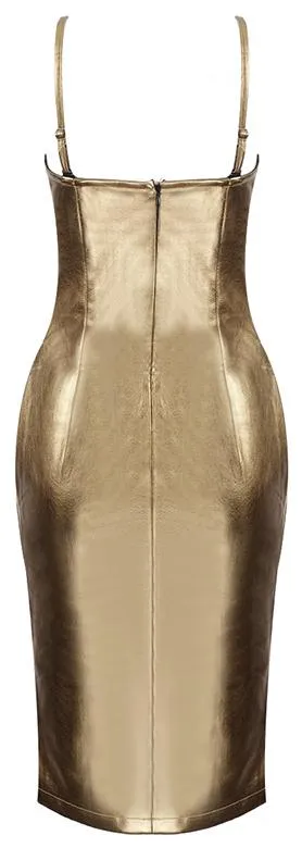 Liquid Gold Faux-Leather Bustier Dress