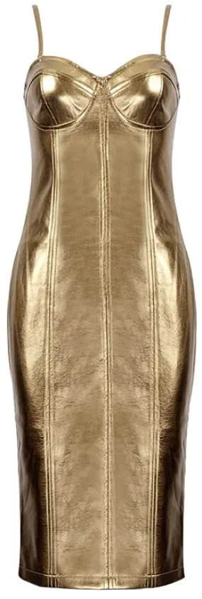 Liquid Gold Faux-Leather Bustier Dress