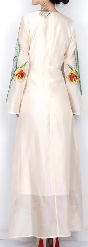 Long Embroidered Organza Dress - Multi-Color