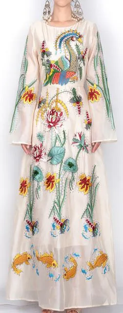 Long Embroidered Organza Dress - Multi-Color
