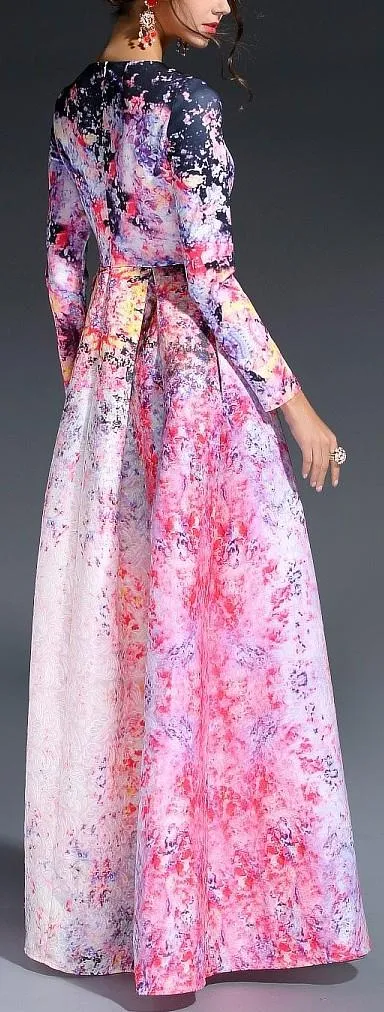 Long Floral Print Gown - Multi Color