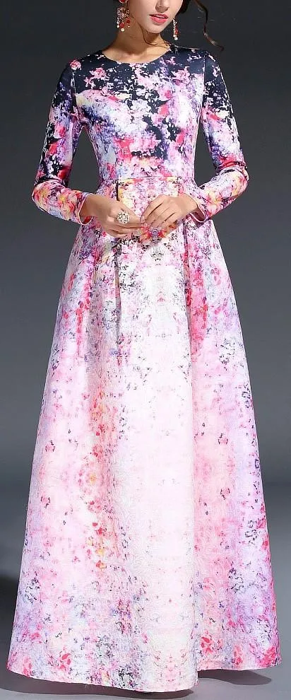 Long Floral Print Gown - Multi Color