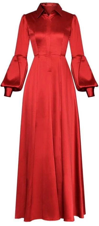 Long Red Satin Shirt-Gown