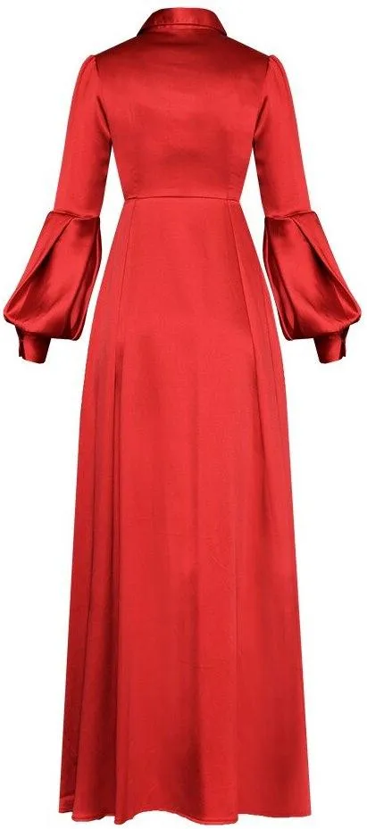 Long Red Satin Shirt-Gown