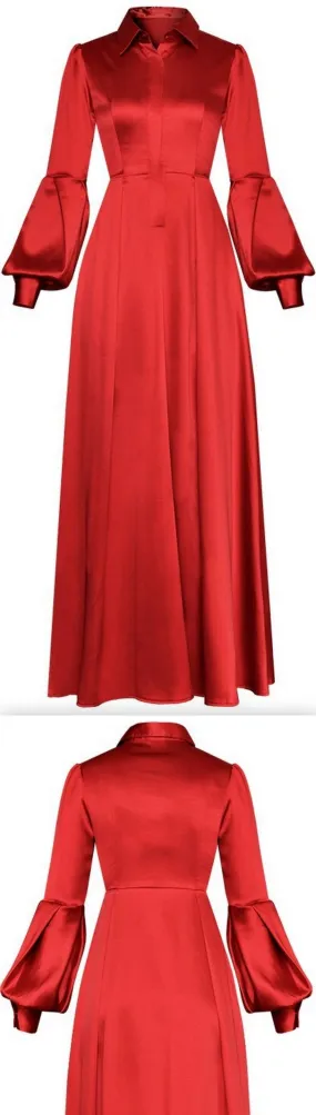 Long Red Satin Shirt-Gown