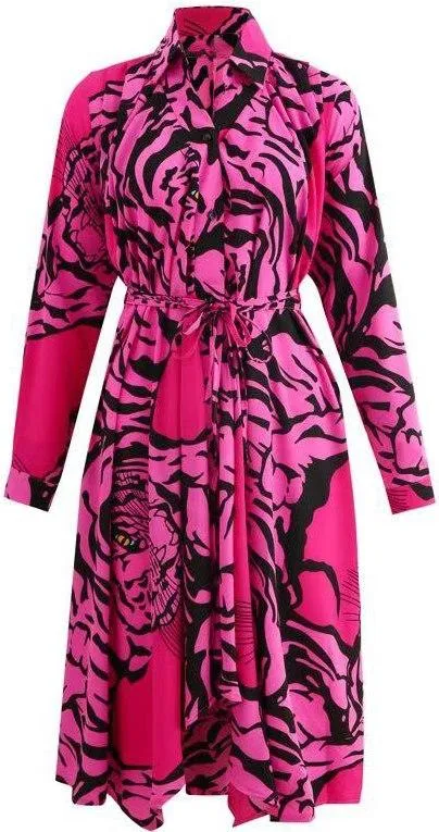 Long Tiger-Printed Chiffon Dress