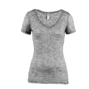 MERINO SKINS Womens Verona V-Neck Tee Thermal Top Wool Blend - Soft Grey