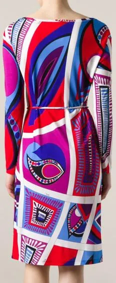 Multicolored Pattern Print Silk Blend Dress