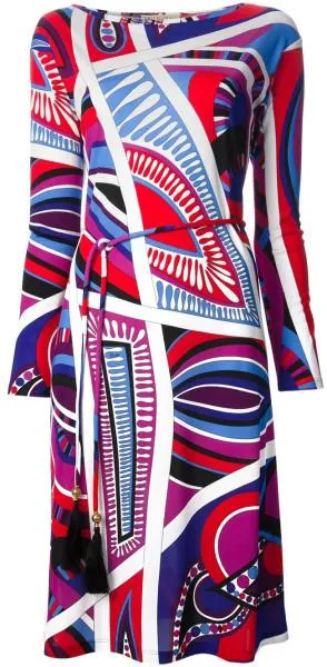 Multicolored Pattern Print Silk Blend Dress