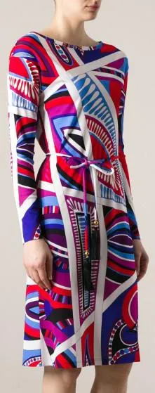 Multicolored Pattern Print Silk Blend Dress