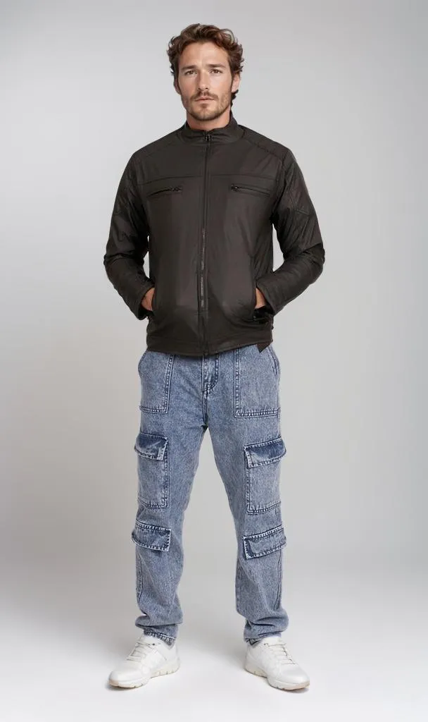 O197489-O197489 - Faux Leather Moto Jacket - Black