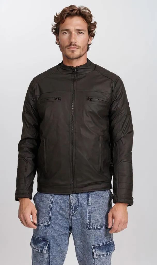 O197489-O197489 - Faux Leather Moto Jacket - Black
