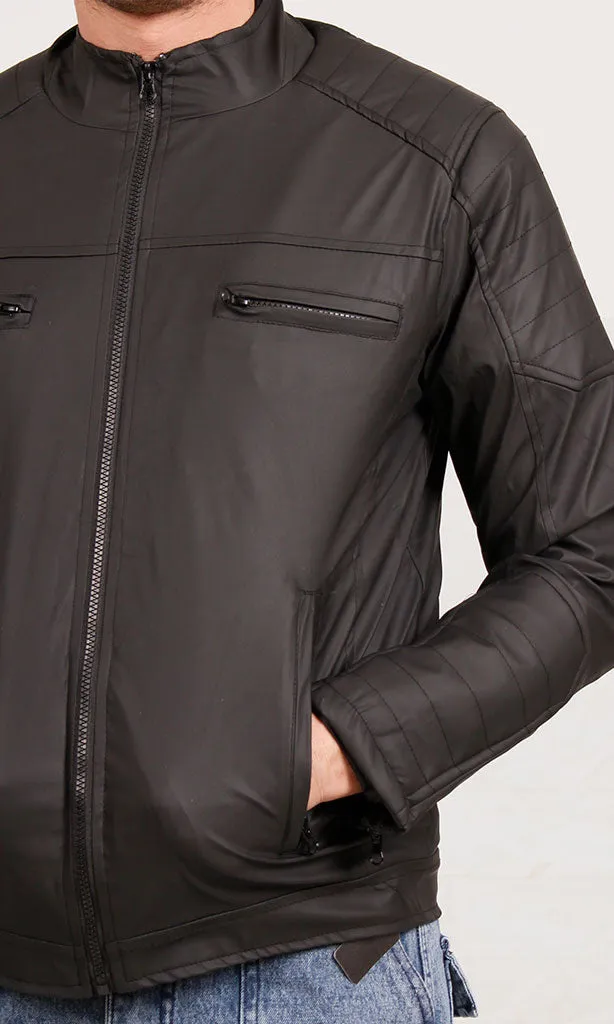 O197489-O197489 - Faux Leather Moto Jacket - Black