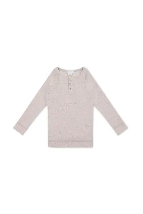 Organic Cotton Fine Rib Long Sleeve Henley - Lavender Fleck