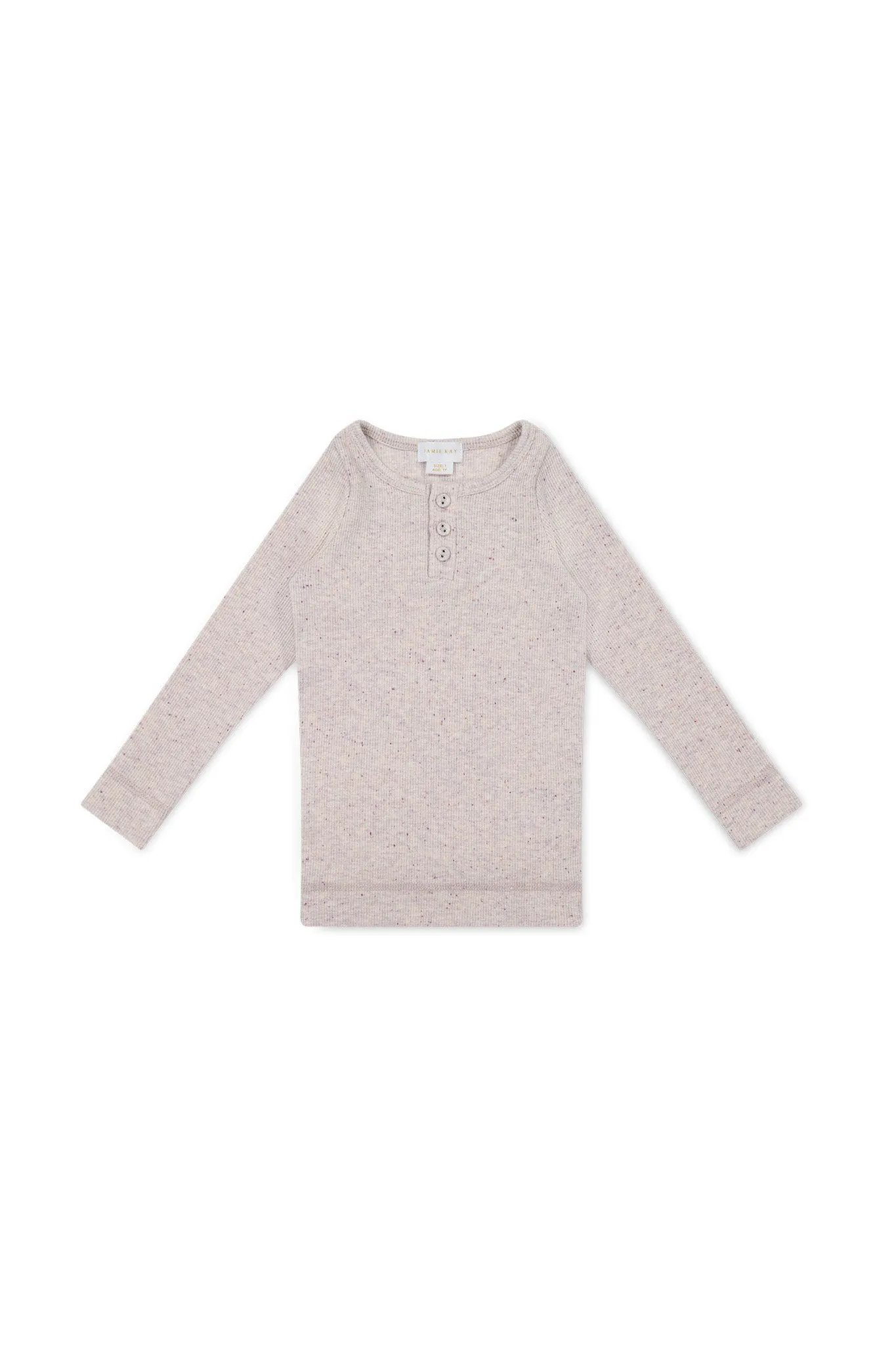 Organic Cotton Fine Rib Long Sleeve Henley - Lavender Fleck