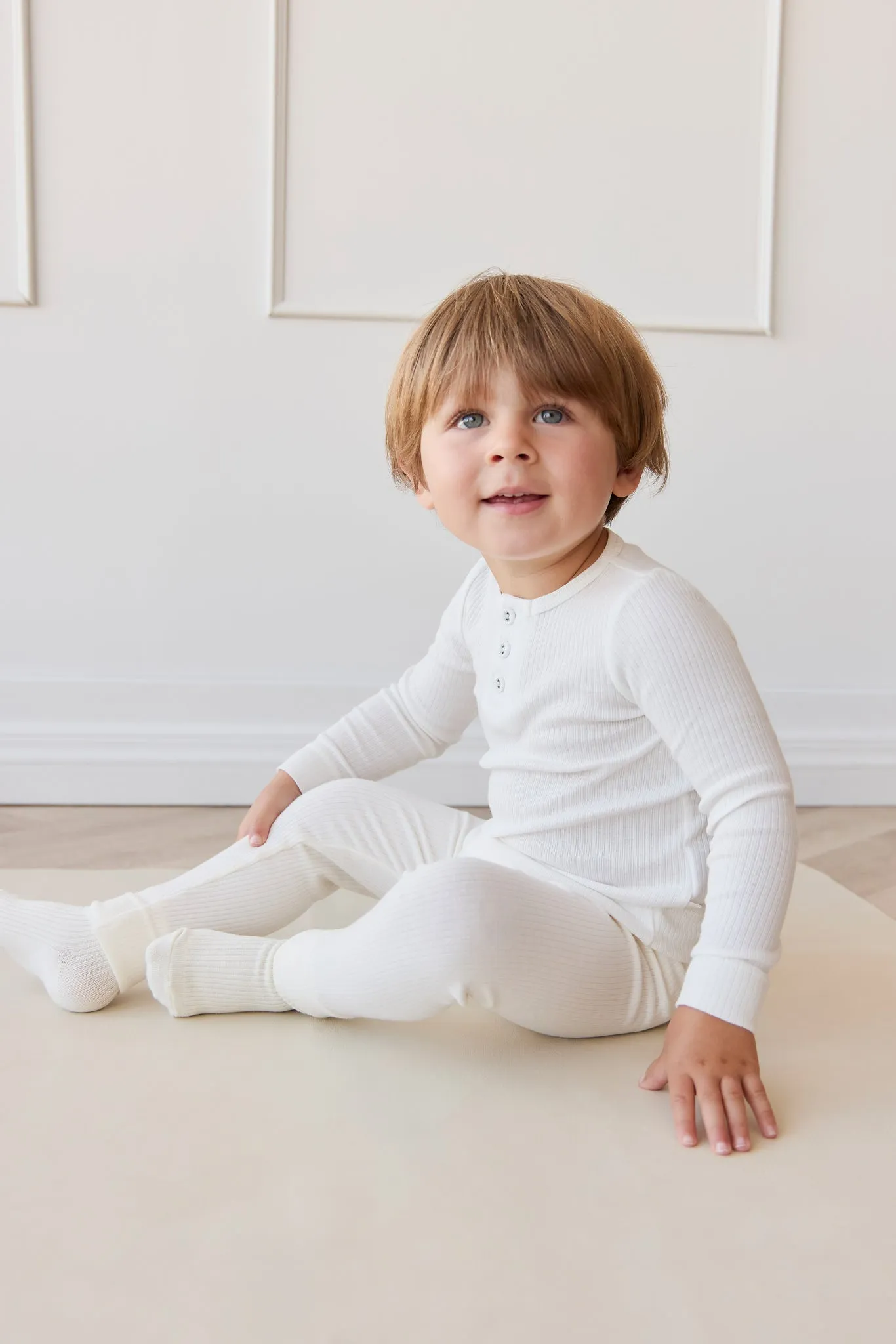 Organic Cotton Modal Long Sleeve Henley - Milk