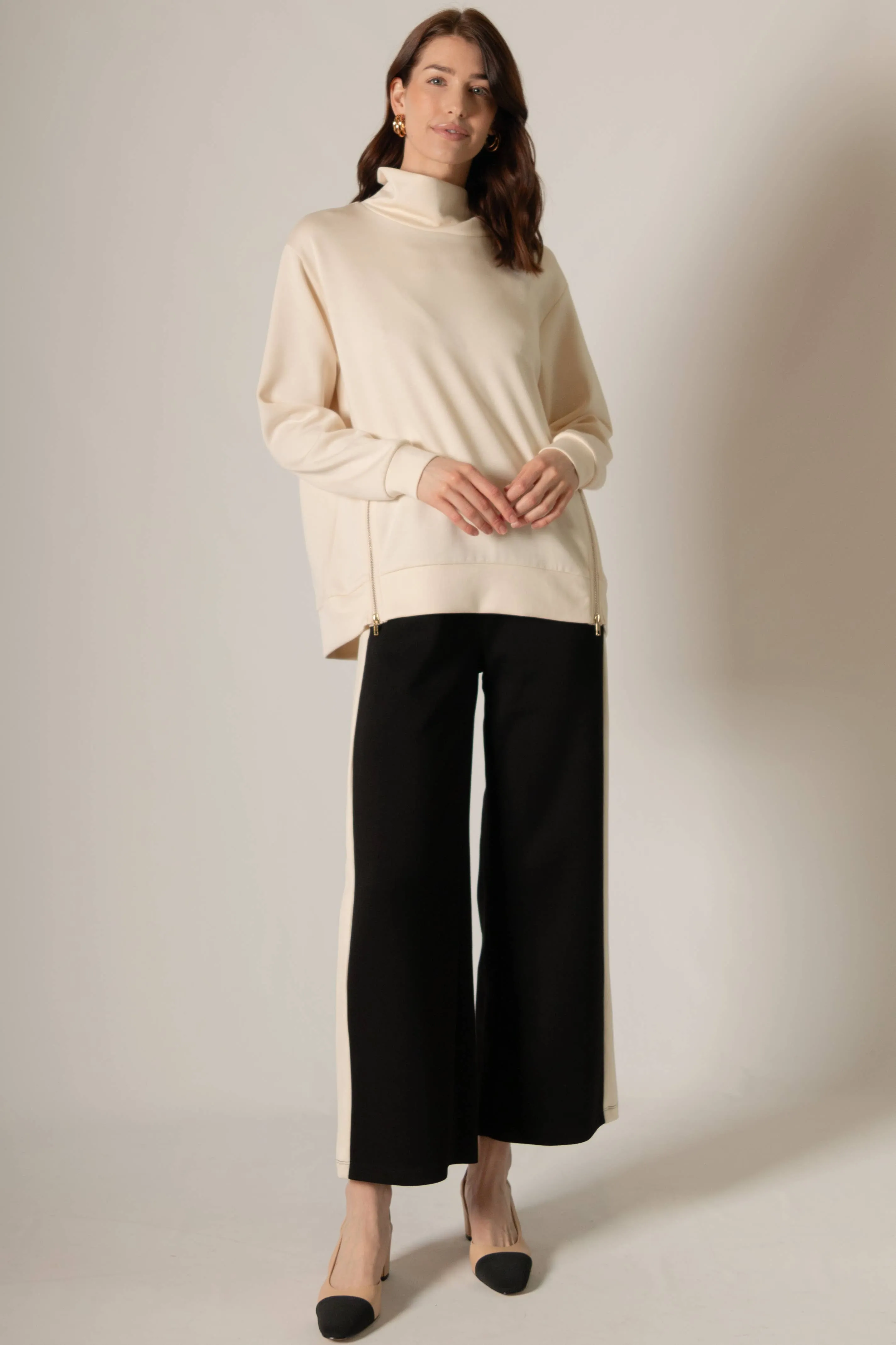 p cill Butter Modal Mock Neck Top w/ Side Zipper