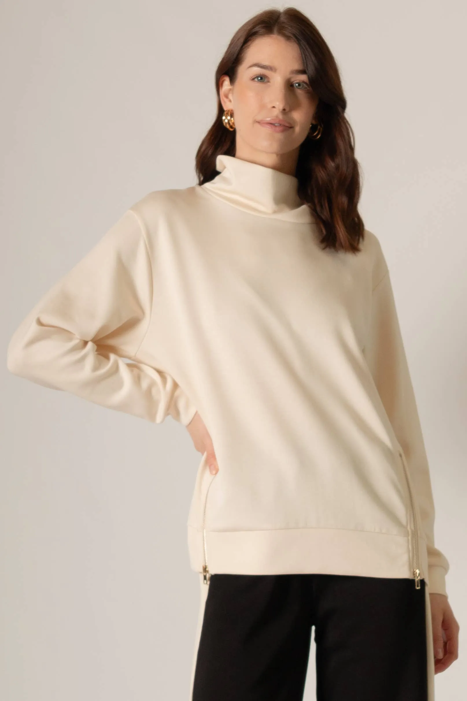p cill Butter Modal Mock Neck Top w/ Side Zipper