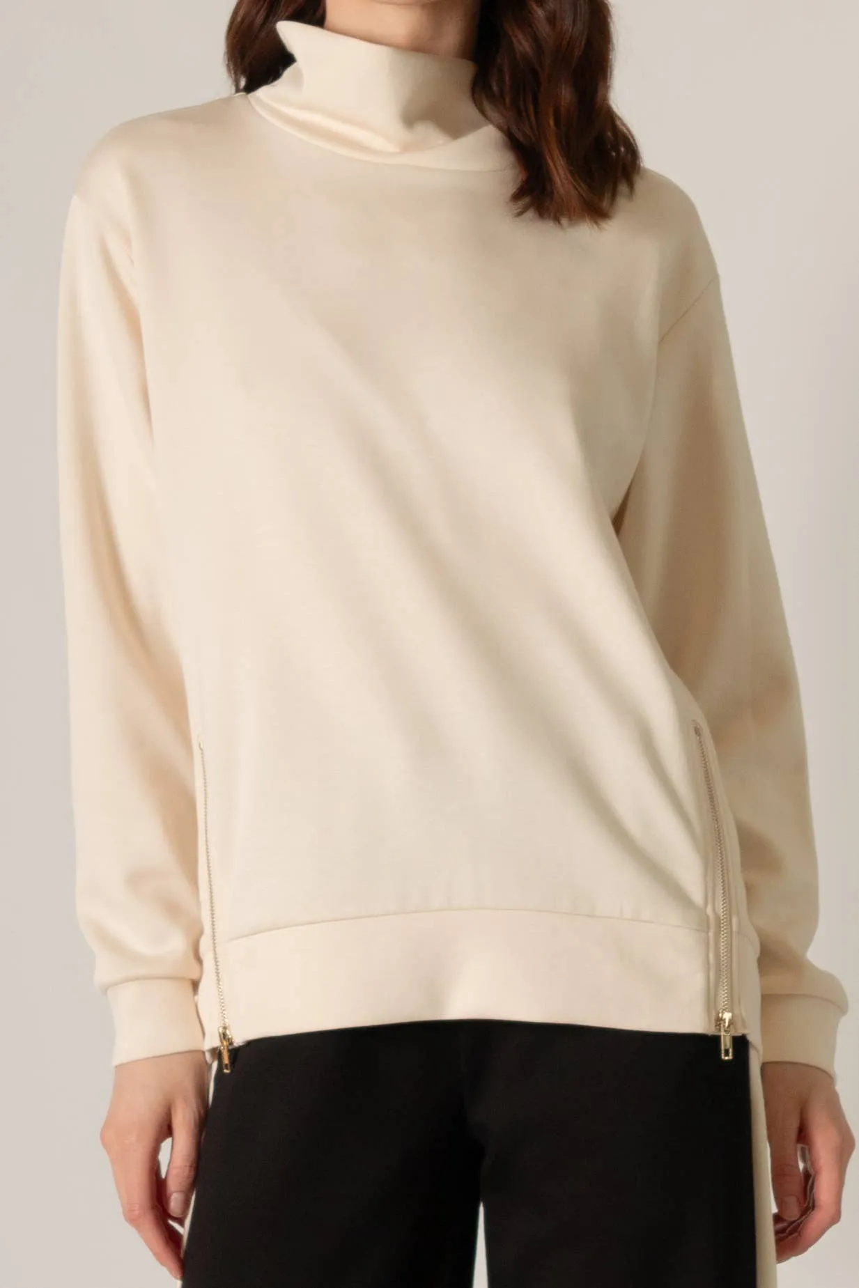 p cill Butter Modal Mock Neck Top w/ Side Zipper